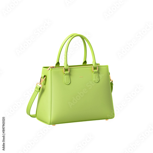 Stylish green handbag with gold accents isolated