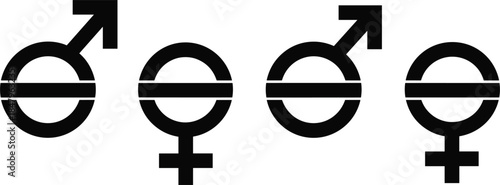 Male and Female Gender Symbols Arranged in a Row on White Background vector illustration
