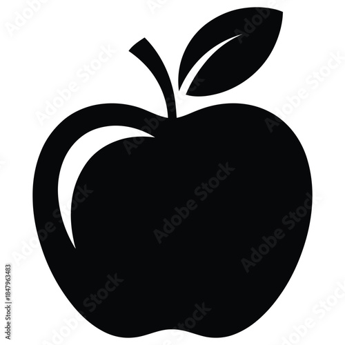 apple fruit icon symbol representing healthy food nutrition organic diet and freshness concept in solid black minimalist flat design