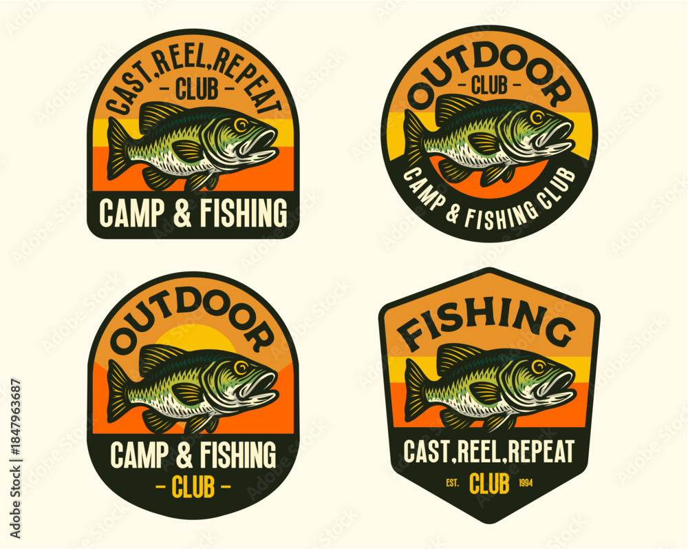 Obraz premium RETRO VINTAGE FISHING OUTDOOR ADVENTURE LOGO BADGE PATCH FOR HAT, T-SHIRT, STICKER