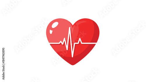 A vibrant red heart illustration features a white electrocardiogram line symbolizing life, health, and medical concepts.