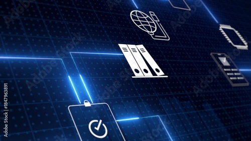 3D render Abstract data visualization background. Digital grid, Technology, business, analytics, big data concept. Ideal for motion graphics.