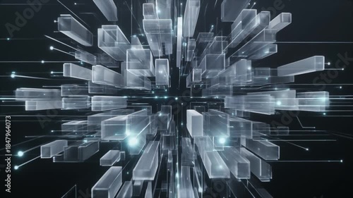 cinematic style, an abstract intelligence system built from layered translucent structure