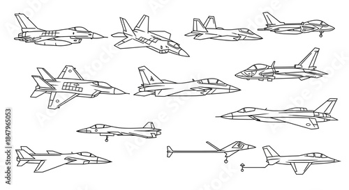 Collection of Fighter Jet Outlines and Silhouettes.