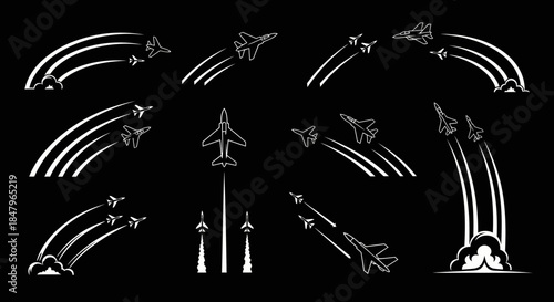 Collection of Fighter Jets in Various Positions.
