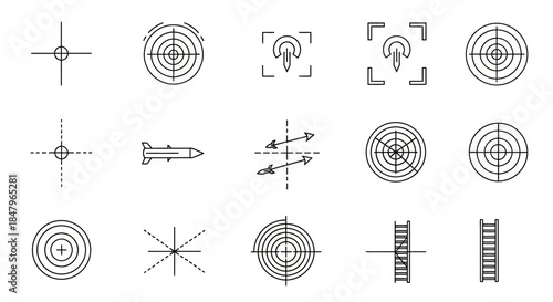 Collection of Various Black Target Icons.