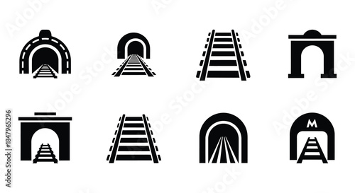 Black and white icons depicting various tunnel and railway entrance styles