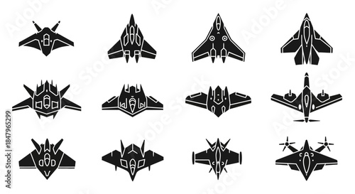 Collection of Various Fighter Jet Silhouettes.