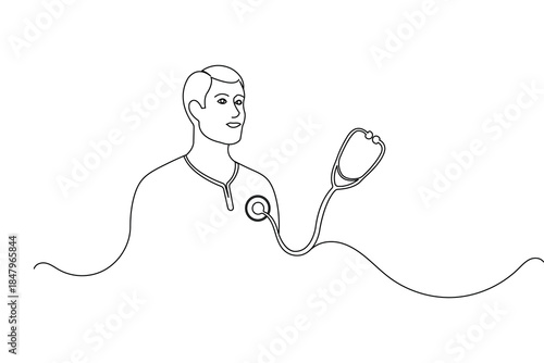 Stethoscope holding chest in one line art style