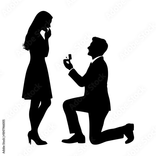 Man proposing to woman with engagement ring on one knee Vector
