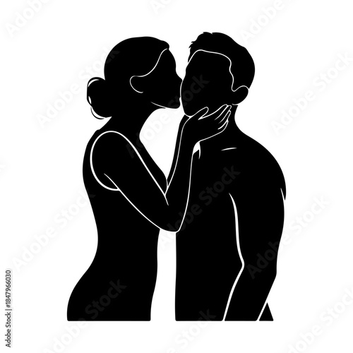 Silhouette of a loving couple sharing a tender kiss Vector