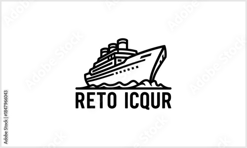 Cruise Ship Icon: A sleek, minimalist line art illustration of a cruise ship, depicting the essence of maritime travel and exploration, evocative of adventure.
