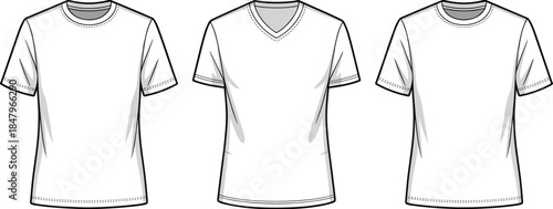 Three White T- Shirts with Different Necklines on White Background t-shirt apparel