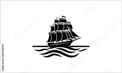 Sailing Ship Silhouette: A majestic sailing ship gracefully navigates the open sea, captured in a stark monochrome silhouette, evoking the romance of maritime history.