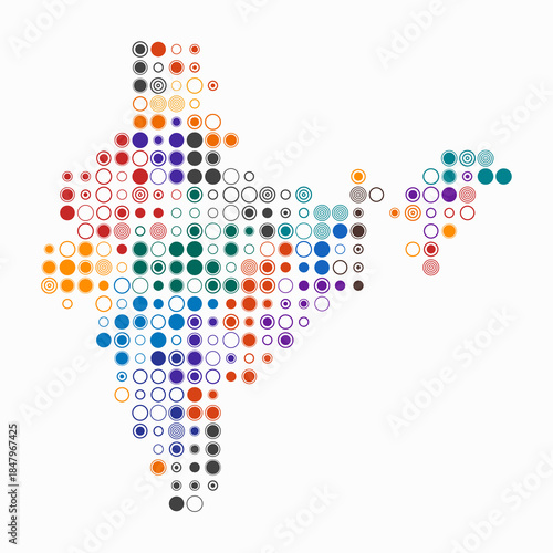 India, shape of the country build of colored cells. Digital style map of the India on white background. Large size circle blocks. Amazing vector illustration.