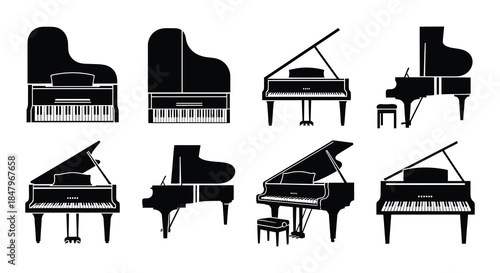 Collection of various piano silhouettes demonstrating different styles and design forms