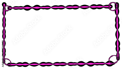 Hand Drawn Vector Pink Marker Pen Frame, Rectangular Border with Circle Corners, Cute Girly School Decoration, Simple Bullet Journal Box Utility
