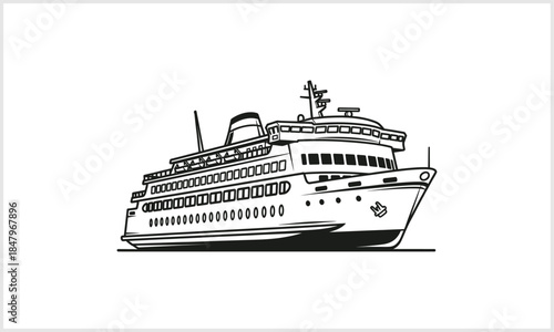 Ocean Liner Silhouette: A stylized representation of a grand ocean liner, rendered in elegant monochrome, evokes the romance of maritime travel and the allure of distant shores. 