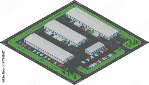 Warehouse and Logistics Center Isometric Vector Illustration — Industrial Storage and Distribution Concept