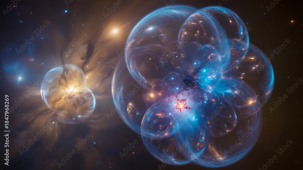 Obraz premium Abstract cosmic bubbles illustrating quantum physics concept 