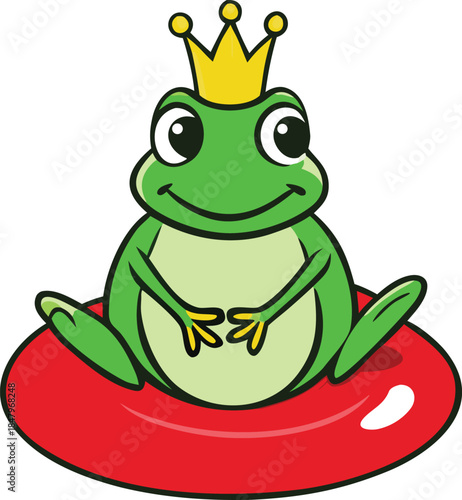 Funny Retro Frog Prince Character Wearing Crown Holding Red Heart Vector