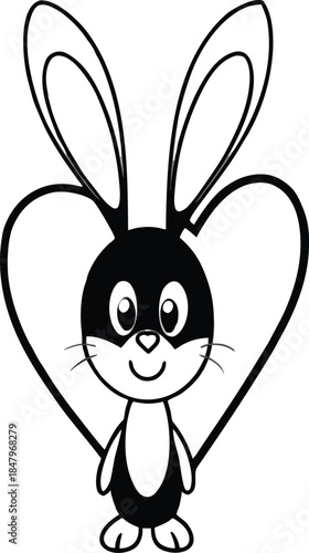 Cute Rabbit Character Making Heart Shape with Long Ears Vintage Vector