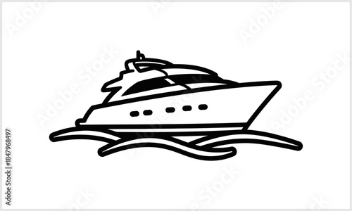 Luxury Yacht Silhouette: An elegant monochrome rendering of a sleek yacht, navigating the tranquil waters, epitomizing opulence and leisure. 