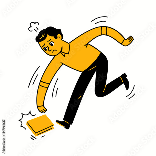 Man slipping on banana peel in comical accident scene