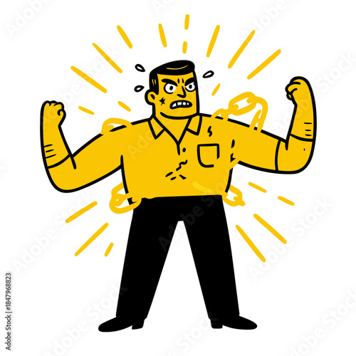 Angry businessman flexing muscles in frustration at work