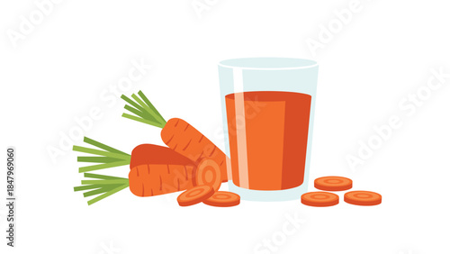 Fresh carrots and a glass of vibrant orange juice offer a healthy and delicious beverage option for a nutritious lifestyle.