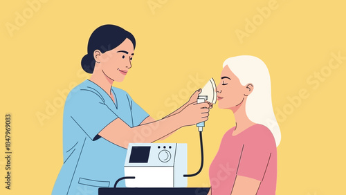 Nurse administering nebulizer treatment to a patient for respiratory care and health assistance