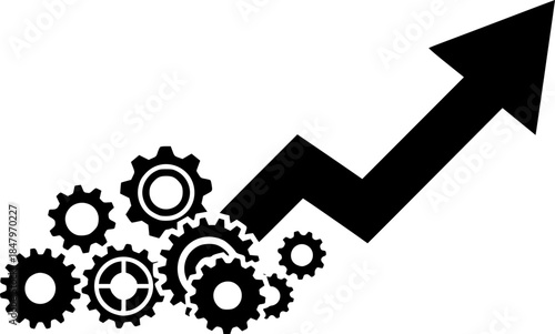Growth Arrow Driven by Cog Mechanism Flat Vector Icon
