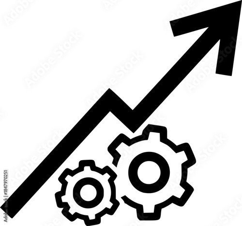 Growth Arrow Driven by Cog Mechanism Flat Vector Icon
