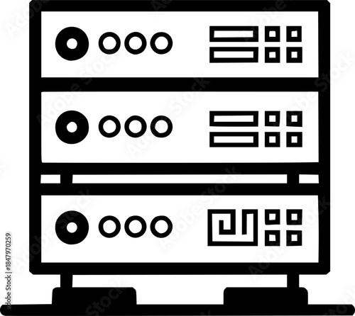 Web Hosting Server Rack Indicator Lights Simple Line Art Vector
