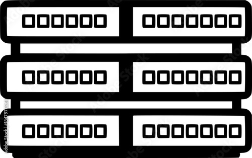 Web Hosting Server Rack Indicator Lights Simple Line Art Vector
