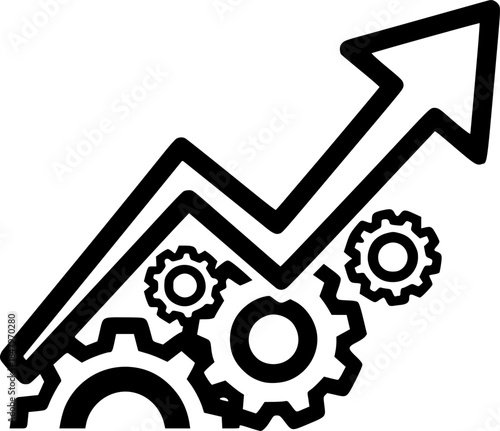 Growth Arrow Driven by Cog Mechanism Flat Vector Icon
