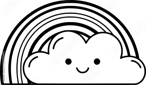 Cute Cloud and Rainbow Vector Outline Weather Illustration for Children Coloring Book Design
