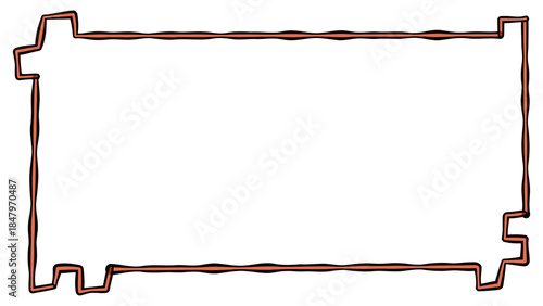 Hand Drawn Vector Shaky Frame Border in Red and Black Ink, Grunge Edge Rectangular Box for Halloween Horror Posters, Nervous Line Art Graphic Design Asset with Copy Space
