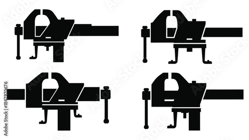 Black and white illustration of four vise grip tools displayed in different orientations