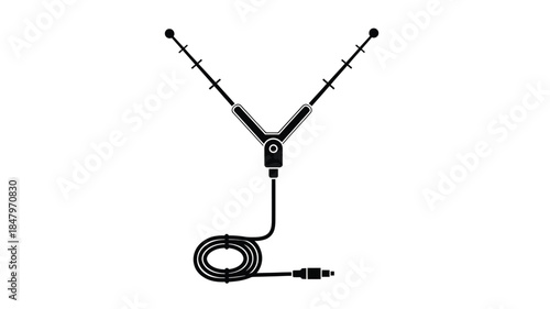 A black and white illustration of a directional microphone with a coiled cable