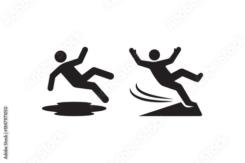 Workplace safety warning symbols for slippery surfaces