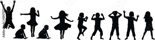 Giant collection of diverse vector silhouettes representing human life, emotional bonds, childhood joy, family love, community unity, and celebration, in various dynamic and standing poses.