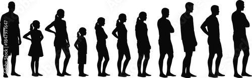 Grand vector silhouette library of human life stages, professional careers, family bonds, and childhood joy, featuring dynamic action, standing, group, and emotional moment poses.