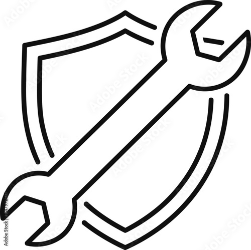 Technical support icon featuring a wrench and shield for secure settings and maintenance