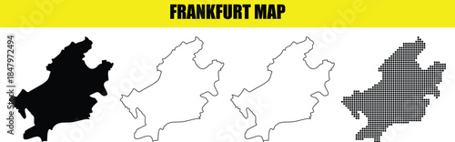 frankfurt map silhouette outline and dotted graphic representation of german city geographical borders vector art