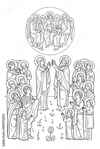 The Nicene Creed. Coloring page. Part 12 (last) "...in the everlasting judgement of souls and bodies, in the Kingdom of Heaven and in the everlasting life"