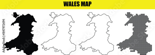 wales map silhouette outline and dotted graphic representation of welsh country geographical borders vector