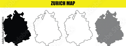 Zurich map outline filled silhouette dotted vector illustration isolated on white background geographic representation