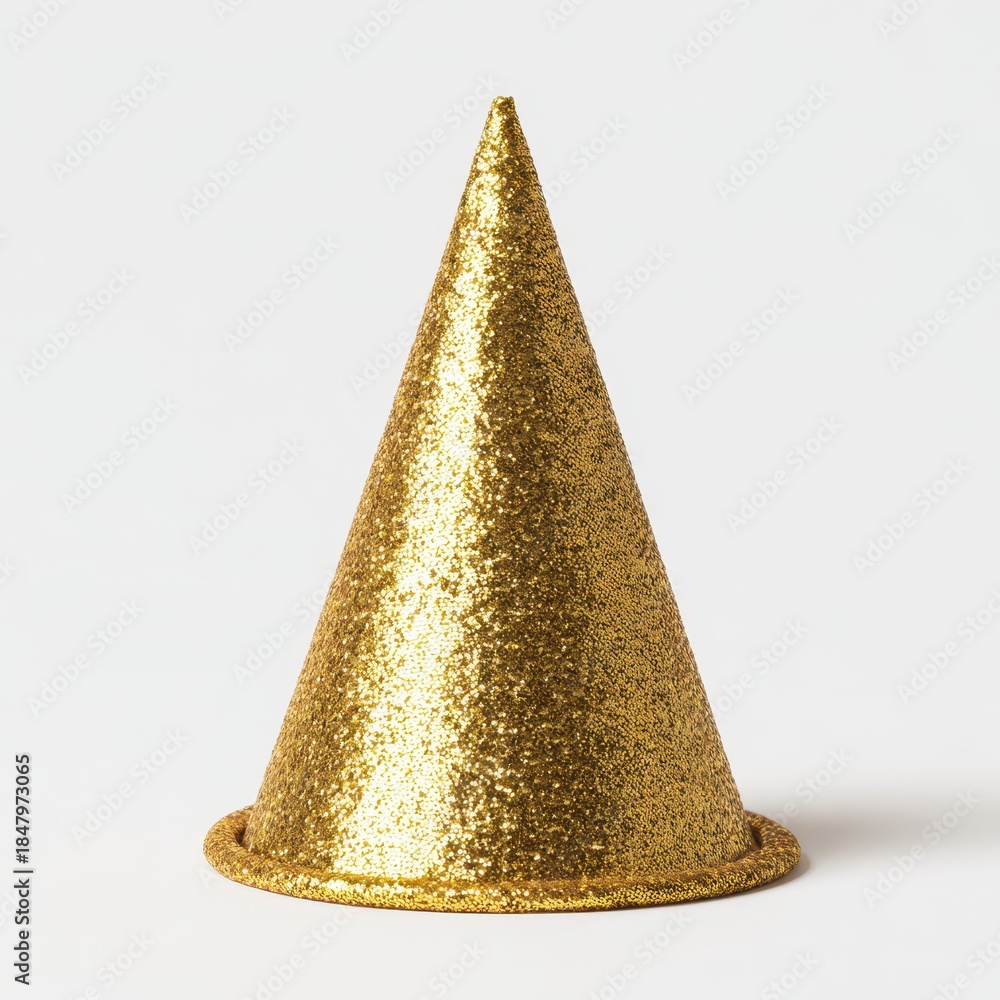 Fototapeta premium Shimmering Cone Party Headgear for Celebrations and Festivities on a White Backdrop