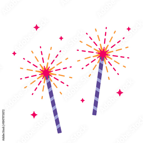 Decorative Festive Elements Set featuring Multi-color Firework Bursts, Handheld Sparklers, and Celebration Background Graphics: Large Collection of Colorful Festive Fireworks, Firecrackers, and Sparkl